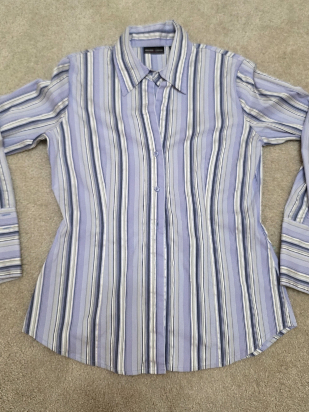 New York & Company Lavender and White Striped Button-Down Shirt